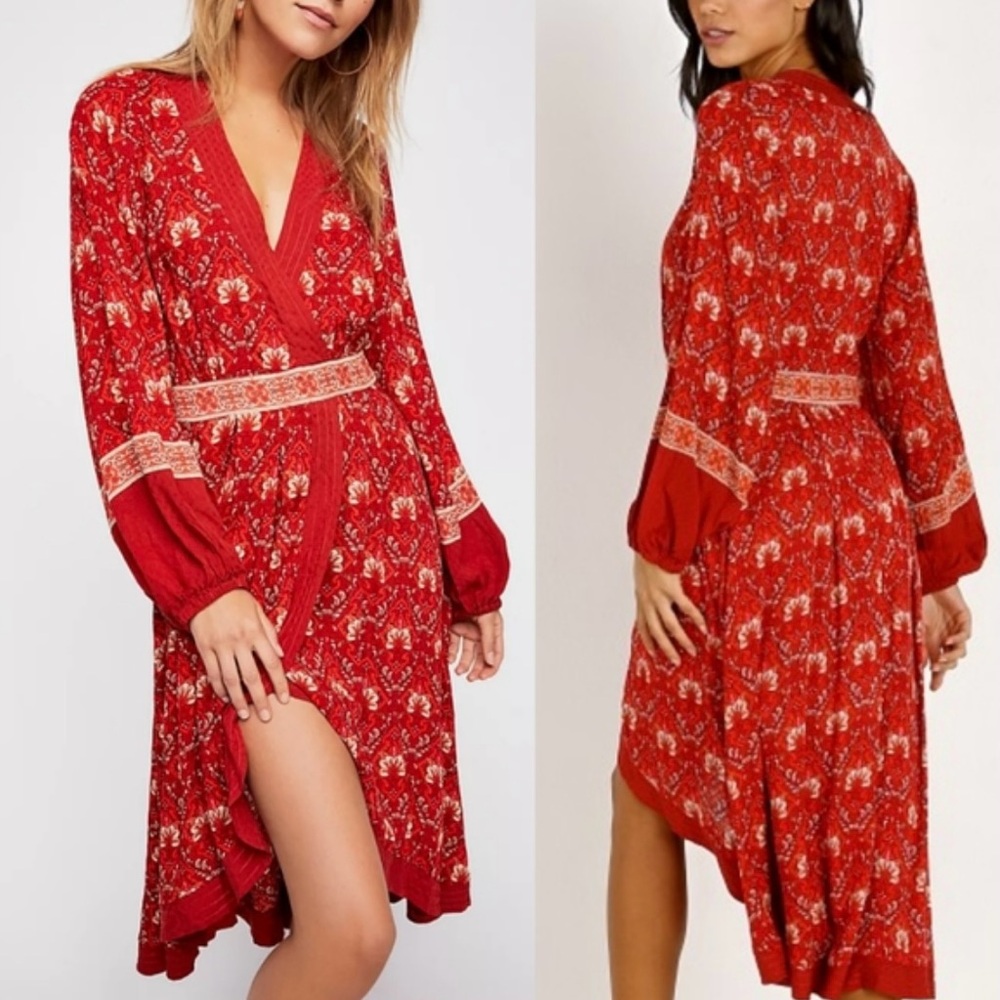 Spell & The Gypsy Collective Red Jewel Soire Midi Wrap Fairy Peasant Boh…
